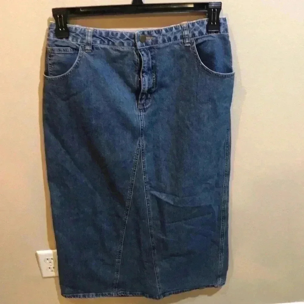 Cherokee Vintage Medium Wash 3 Pocket Zip Front Cotton Maxi Skirt Size 10
